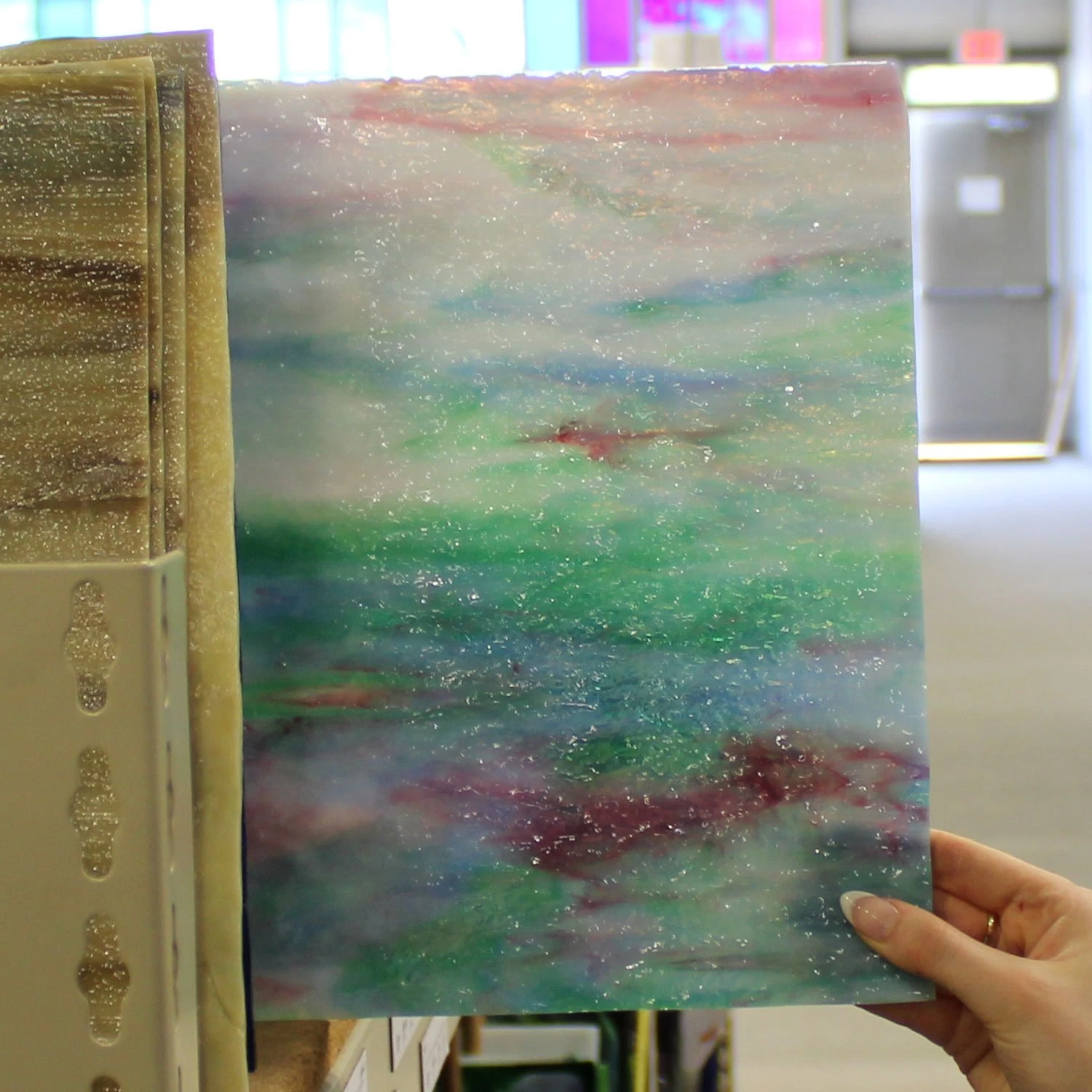 Uro Sky Blue, Sea Green With White, Gold Pink Streaky Granite - Image 6